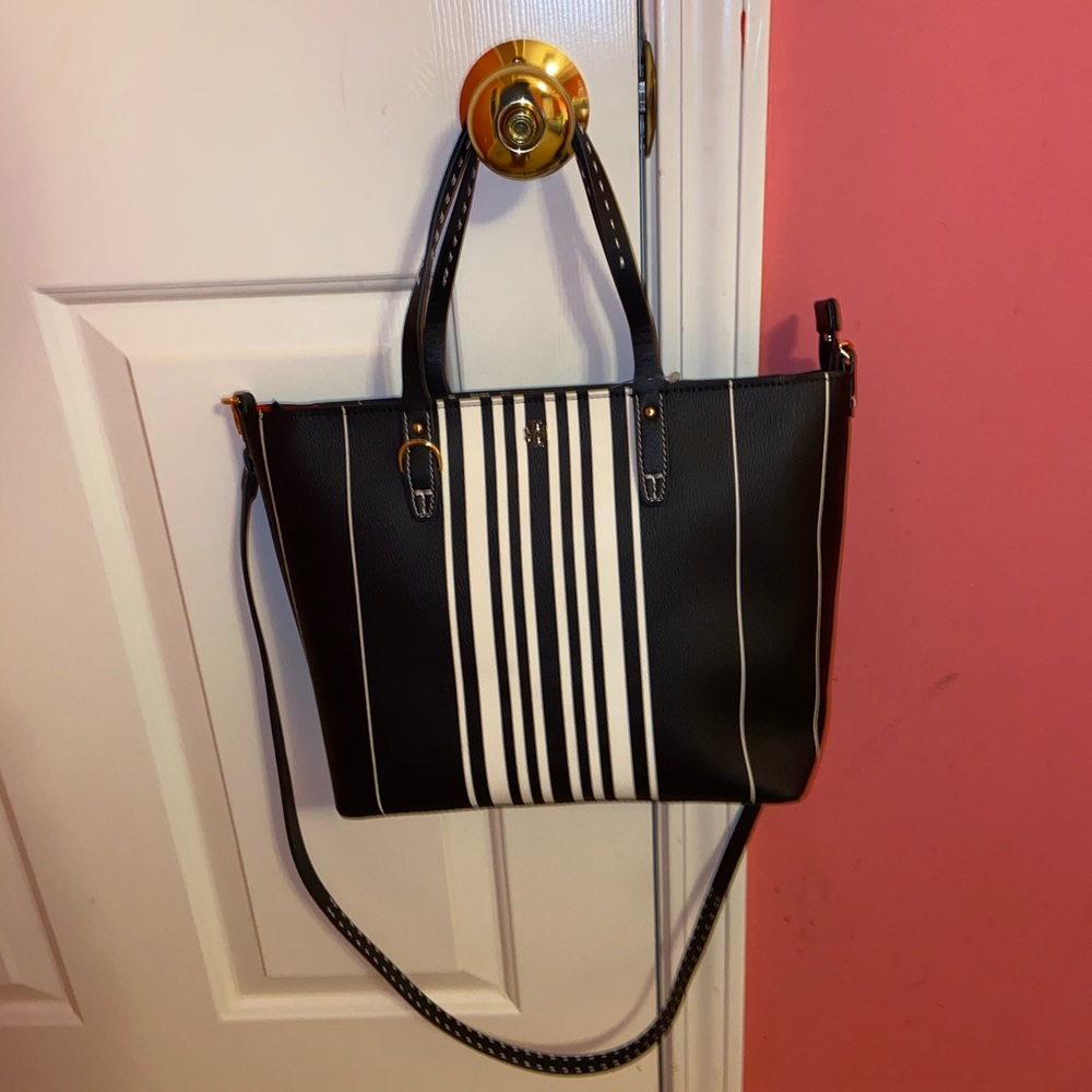 Brand-new Tory Burch black and cream striped bag!